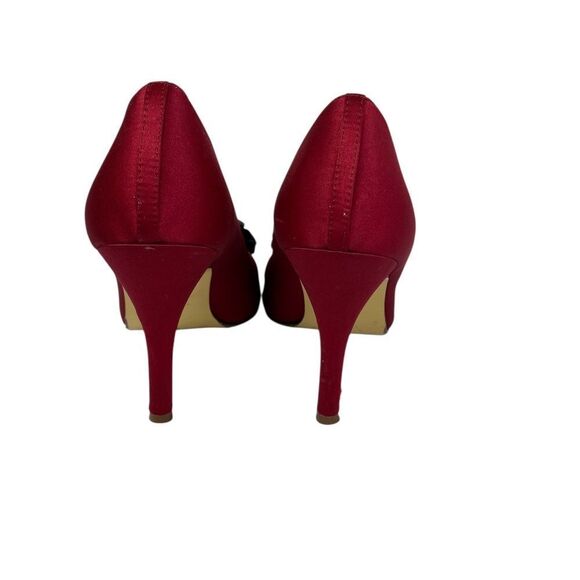 Michael Angelo 8M Red Satin Heels W/Big Black Rose Vintage Vibe Sexy - Picture 5 of 7